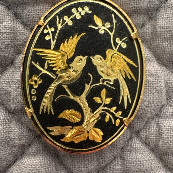 Damascene (Spanish Toledo) Vintage Pendant 24K Gold Inlaid Design w/Chain EUC - Picture 3 of 10